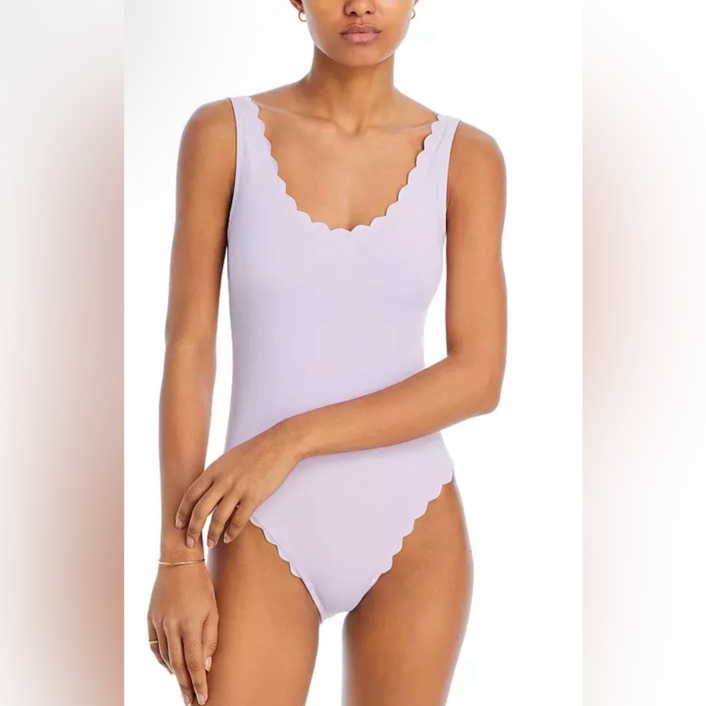 Aqua Scalloped Lilac One-Piece Swimsuit Sz M